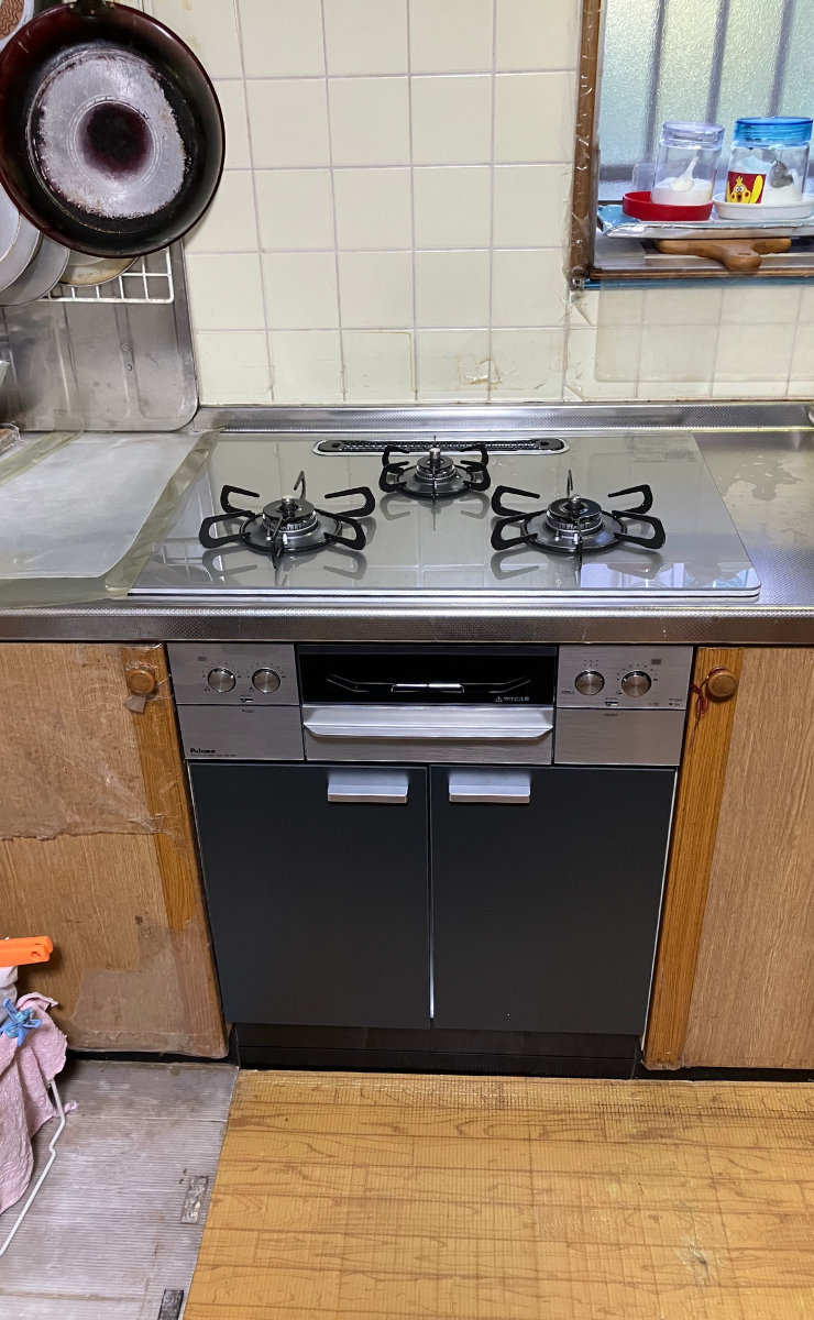 コンロ交換、キャビネット設置｜パロマ｜開成町